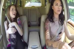 milf lesbians car - Lesbian MILFs masturbating on the leather seats in the car