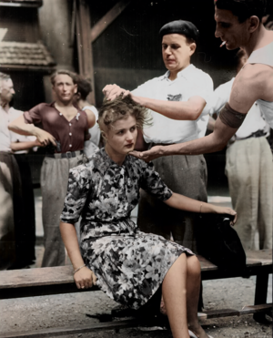 Forced Headshave Porn - French female collaborator punished by having her head shaved to publicly  mark her, 1944 [Colorized] [1113x1376] : r/HistoryPorn