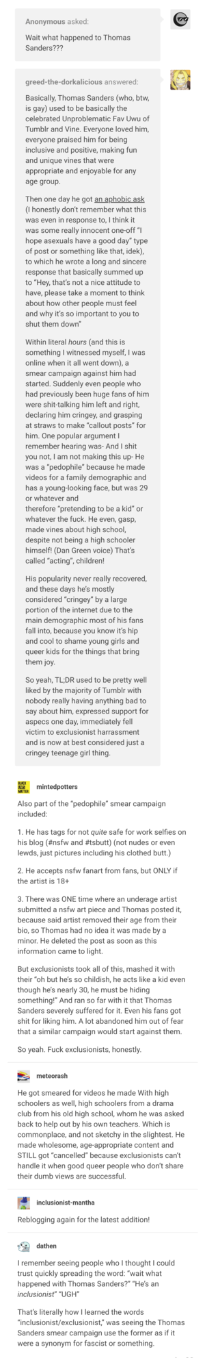 Fuck The Dumb Shit - Cancelling Thomas Sanders : r/CuratedTumblr