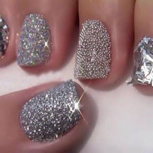 nice nails - Love these silver nails. Each finger has some different kind if texture for  silver nails.