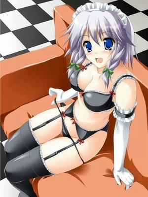 ecchi maid upskirt - arm garter black panties blue eyes blush braid breasts couch elbow gloves  female female only garter belt garters gloves human kamiya tomoe lingerie  panties ...