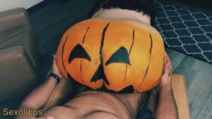 Halloween Porn Cumshot - Big Halloween pumpkin ass rides cock and takes huge Cumshot load Porn Video  - Rexxx