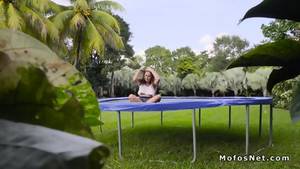 huge tits bouncing on trampoline - Perv watching teen bouncing on trampoline