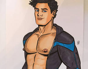 Big Pecs Gay Porn Cartoons - NIGHTWING GAY ART Male Nude Original Illustration Muscle Jock Comic book Big  Pecs - Pen,