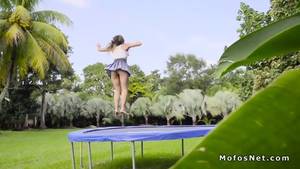 huge tits bouncing on trampoline - Massive tits babe bouncing on trampoline