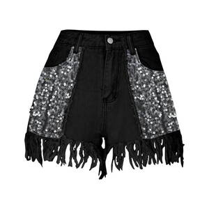 black pornm - Womens Trendy Denim Shorts Sequins Tassels Raw Hem Distressed Hot Short  Jeans Frayed Dancing Porm Sparkly Shorts (X-Large, Black) - Walmart.com