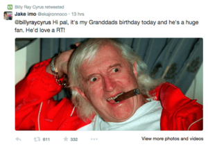 Billy Ray Cyrus Sex - Billy Ray Cyrus tricked into retweeting picture of Jimmy Savile | X | The  Guardian