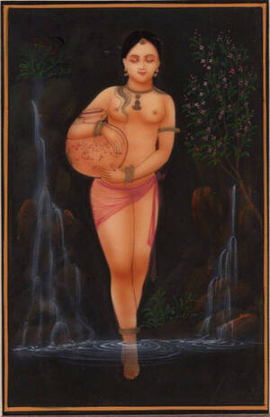 indian porn paintings - Indian Miniature Erotic Portrait Painting Handmade Semi Nude Decor Eth â€“  ArtnIndia