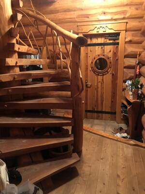 japanese cabin - The Front Door, çŽ„é–¢, and Spiral Staircase at Our Cabin in Japan : r/CabinPorn