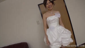 Asian Bride Porn Dress - An Asian girl in a wedding dress gets fucked by two guys | Any Porn