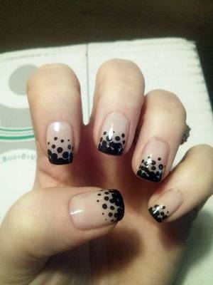 Black Stars With Nail Polish - nude and black nail art