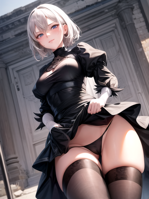 hentai upskirt lifts skirt - Waist Shot, YoRHa No.2 Type B, Lifting Skirt Hentai AI Porn