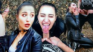 massive facial outdoor - Outdoor Blowjob and Facefuck with a Massive Facial for Ponytail Brunette in  Leather Suite Porn Video - Rexxx