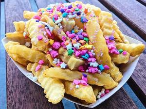 Honey Drizzle Porn - Dessert CONFETTI FRIES - crispy fries drizzled in honey and confetti  sprinkles! ConfettiFriesSprinklesFood PornHoneyTreats