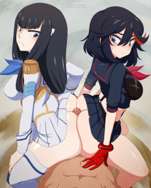 double buttjob - Satsuki & Ryuuko double buttjob (merunyaa) [Kill la Kill] : r/rule34