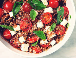 Health Food Porn - Food porn, la buena vida, Warm Farro Salad with tomatoes, basil and feta