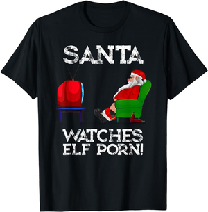 Funny Santa Porn - Amazon.com: Santa Watching Elf Porn Funny Christmas T-Shirt : Clothing,  Shoes & Jewelry