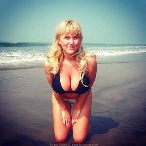 big tits girl beach - cute blonde at the beach, huge boobs