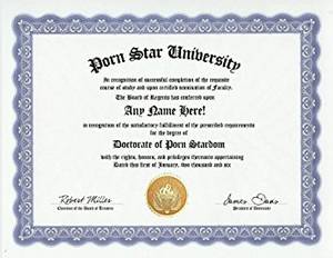 Funny Porn Star Names - Porn Star Degree: Custom Gag Diploma Doctorate Certificate (Funny  Customized Joke Gift - Novelty