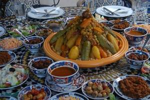 break the table - Typical Friday Moroccan lunch table. Lunch break is from 12pm to 2pm in  Morocco,