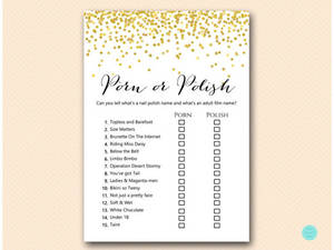 bridal shower party - Gold Polish or Porn bridal shower game, bachelorette party Game, Hens Party  Game, Hens Night Game, Bridal Shower Games Download BS46 dd