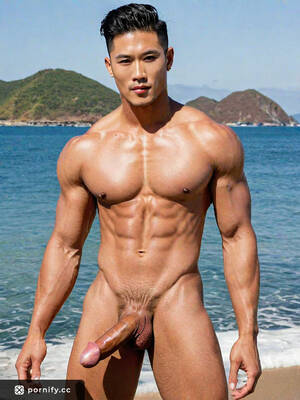 Male Pornstar Penis - Korean Male Muscular Pornstar with Big Penis - Red Lipstick on His Lips |  Pornify â€“ Best AI Porn Generator