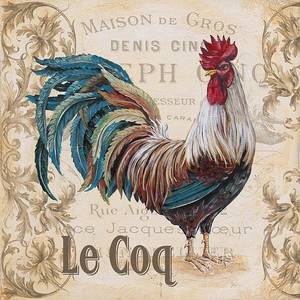 Coq Vintage Chicken Boy Porn - Beautifully painted rooster by Jean Plout. Gorgeous rooster on parchment  paper background with vintage scrolls. French name Le Coq for Rooster.