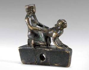 Ancient Egyptian Pornography - AN EGYPTIAN BRONZE HANDLE PTOLEMAIC PERIOD, 304-30 B.C.