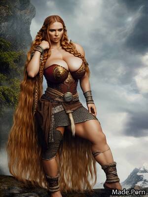 fat viking girl - Porn image of long hair thick chubby ginger bodybuilder viking woman  created by AI