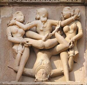 4th Century Sex - Four lovers (mithuna) engaging in tantric sex, depicted on a relief at  Kandariya Mahadeva Temple. Khajuraho, India, Chandela dynasty, around 1030  AD [1300x1275] : r/ArtefactPorn