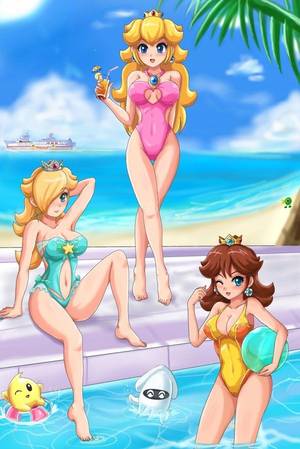 cartoon princess daisy porn - This time the princesses are wearing one piece swimsuits, while Peach and  Rosalina are modeling fancy swimsuits, Daisy prefers somethin.