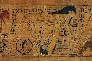 Egyptian Fellatio Porn - A section of the Book of the Dead of princess Henuttawy, depicting Osiris,  the lord of the underworld and judge of the dead, lying beneath the  personification of the night sky. 19th