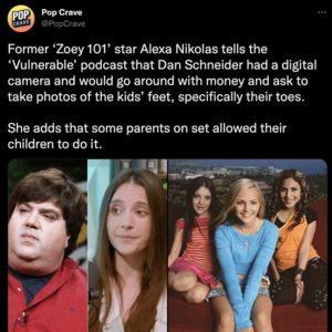 Alexa Nikolas Lesbian - Former 'Zoey 101' star Alexa Nikolas tells podcast that Dan Schneider had a  digital camera and would go around with money and ask to take photos of the  kids' feet. : r/Fauxmoi