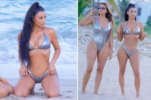 Bizarre Beach - Kim Kardashian is a silver siren in metallic bikini as she hits the beach  in Miami | The Irish Sun