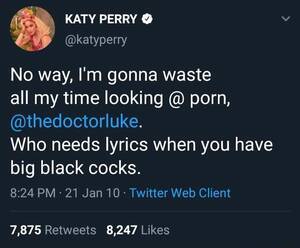 Katy Perry Interracial Porn - No way, I'm gonna waste all my time looking porn, @thedoctorluke. Who needs  lyrics when you have big black cocks. Twitter Web Client - iFunny