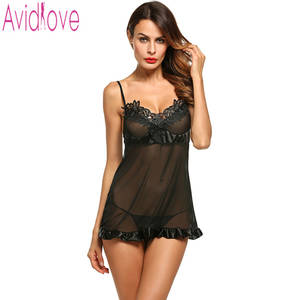 Crochet Lingerie Porn - Avidlove Brand Women Nightwear Lady Sexy Lace Sleepwear Plus SIze Sexy  Lingerie Hot Porn Dress V Neck Crochet Ruffle Nightdress-in Babydolls &  Chemises from ...