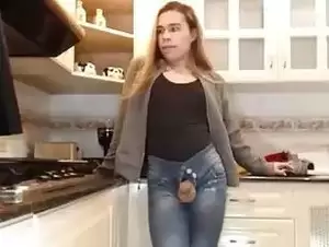 Masturbation Pants - Shemale enjoys masturbation with her pants on in a kitchen - Tranny.one