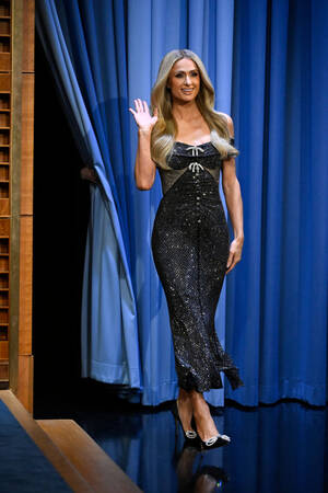 celebrity upskirt paris hilton - Paris Hilton Sparkles in Self-Portrait Dress on 'Jimmy Fallon' â€“ WWD