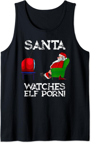 Funny Santa Porn - Amazon.com: Santa Watching Elf Porn Funny Christmas Tank Top : Clothing,  Shoes & Jewelry