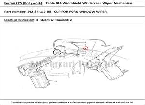 Bodywork Porn - Ferrari part number -, CUP FOR PORN WINDOW WIPER, shown here as used in a  Ferrari 275 (Pininfarina Coachwork) (Bodywork Table 024 Windshield  Windscreen ...