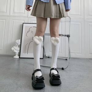 Cute Catholic Schoolgirl Porn Hairy - Y Demo 1 Pair Sweet Lolita Hairy Heart Patchwork Accessory Jk Knee Socks  Women - AliExpress