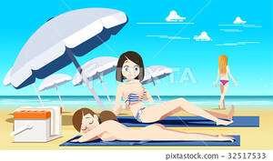 beach topless sunbathing videos - Women sunbathing on nude beach. - Stock Illustration [32517533] - PIXTA