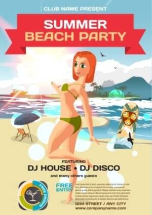 beach house party naked - Image Details ISS_12531_02513 - Vector summer party invitation beach nudist  style. Day, dj bare, woman nude. Posters or flyers. Template flat cartoon  illustration.