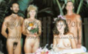 hairy nudist weddings - Nudist wedding photo with posing guy with long cut hairy dick and brides  with huge shaved pussies and firm breasts