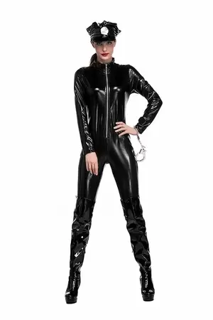 latex catsuit sex - Sexy Police Cops Costume Latex Leather Wet Look Temptation Halloween Punk  Black Catsuit Outfit Fancy Club Jumpsuit For Women - Sexy Costumes -  AliExpress