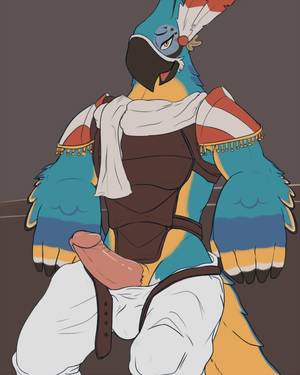 Kass Porn - e621 2017 anthro arm_support armlet armor avian balls beak belt biceps bird  blue_feathers blue_skin blue_tail breath_of_the_wild