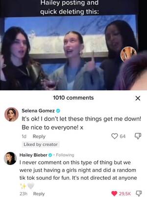 Miley And Selena Porn Captions - Selena thinks Hailey shaded her on TikTok, or is it a misunderstanding? :  r/popculturechat