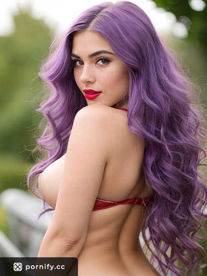 fat girl pussy hair - Sultry Teen Chubby Girl with Purple Hair and Angry Expression in a Garden:  Get Your Pulse Racing with Red Lipstick and Bikini-Line Pussy Haircut |  Pornify â€“ Free PremiumÂ® AI Porn