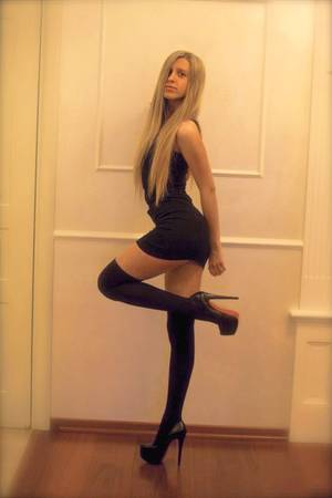 hot tall sexy blonde tranny - Tall skinny blonde crossdresser in a tight black dress stockings and heels  asstitsgirls.com/