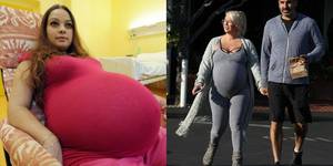 huge pregnant stomach with dectuplets - 